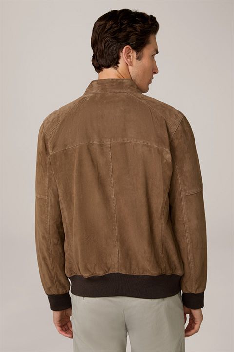Finshley & Harding Braune Wildleder Lederjacke Blouson Rippstrick