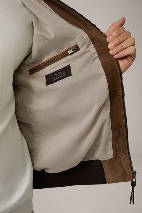 Finshley & Harding Braune Wildleder Lederjacke Blouson Rippstrick