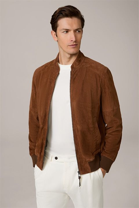 Boggi Milano Herren Borello Blousonjacke aus Ziegenveloursleder in Camel
