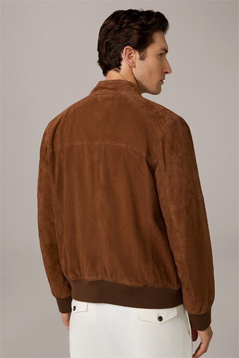 Boggi Milano Herren Borello Blousonjacke aus Ziegenveloursleder in Camel