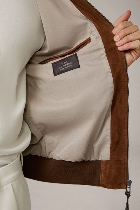 Boggi Milano Herren Borello Blousonjacke aus Ziegenveloursleder in Camel