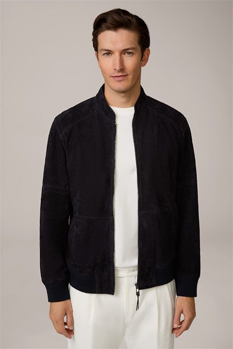 Windsor. Borello Ziegenvelours-Leder-Blouson in Dunkelblau