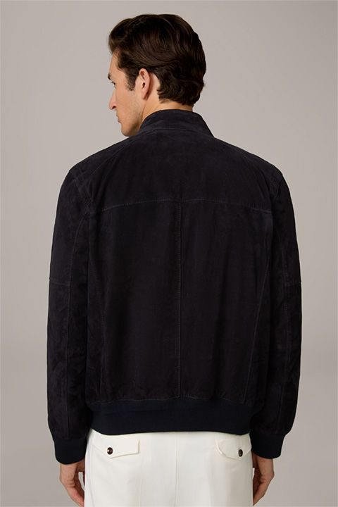 Windsor. Borello Ziegenvelours-Leder-Blouson in Dunkelblau