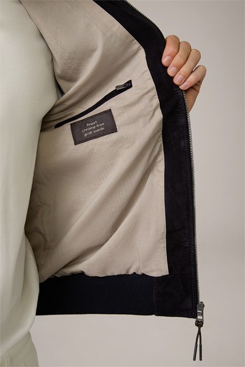 Windsor. Borello Ziegenvelours-Leder-Blouson in Dunkelblau