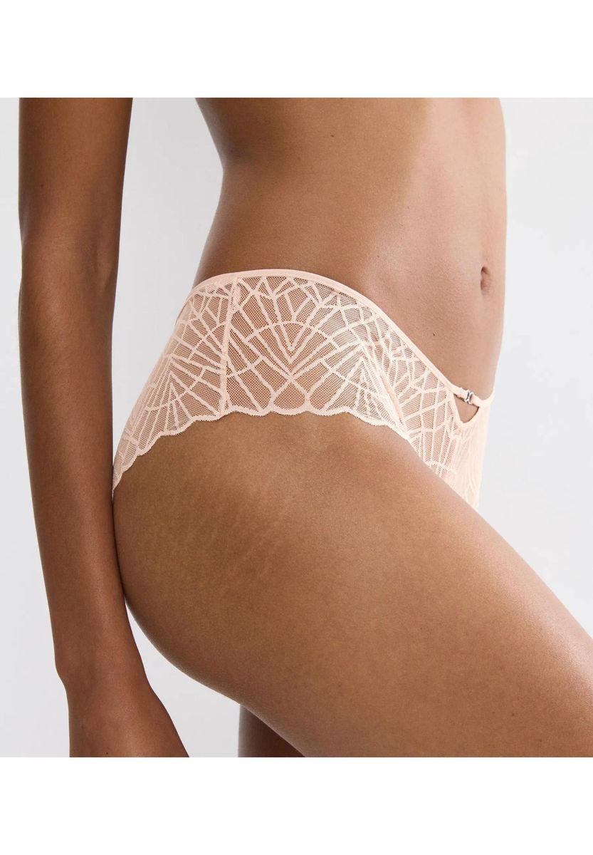 Beige Spitzen-Hipster-Slip mit gewelltem Besatz