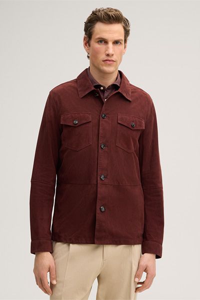 Windsor Oleano Bordeaux Rotes Wildleder Overshirt Hemdjacke Casual Unisex
