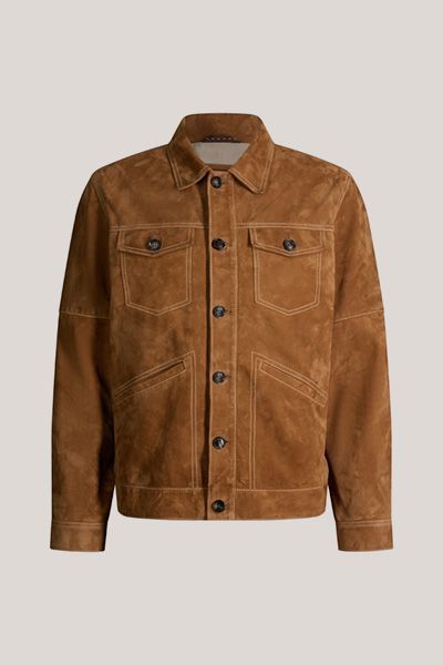 Shirt-Jacket Luca in Camel Ziegenveloursleder mit Taschen