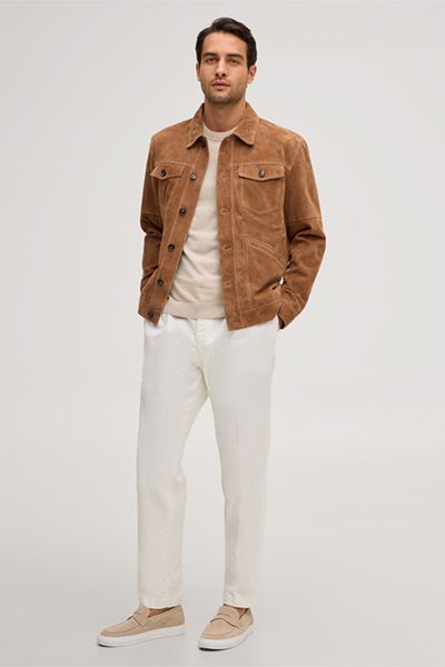 Shirt-Jacket Luca in Camel Ziegenveloursleder mit Taschen