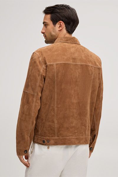 Shirt-Jacket Luca in Camel Ziegenveloursleder mit Taschen