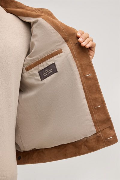 Shirt-Jacket Luca in Camel Ziegenveloursleder mit Taschen