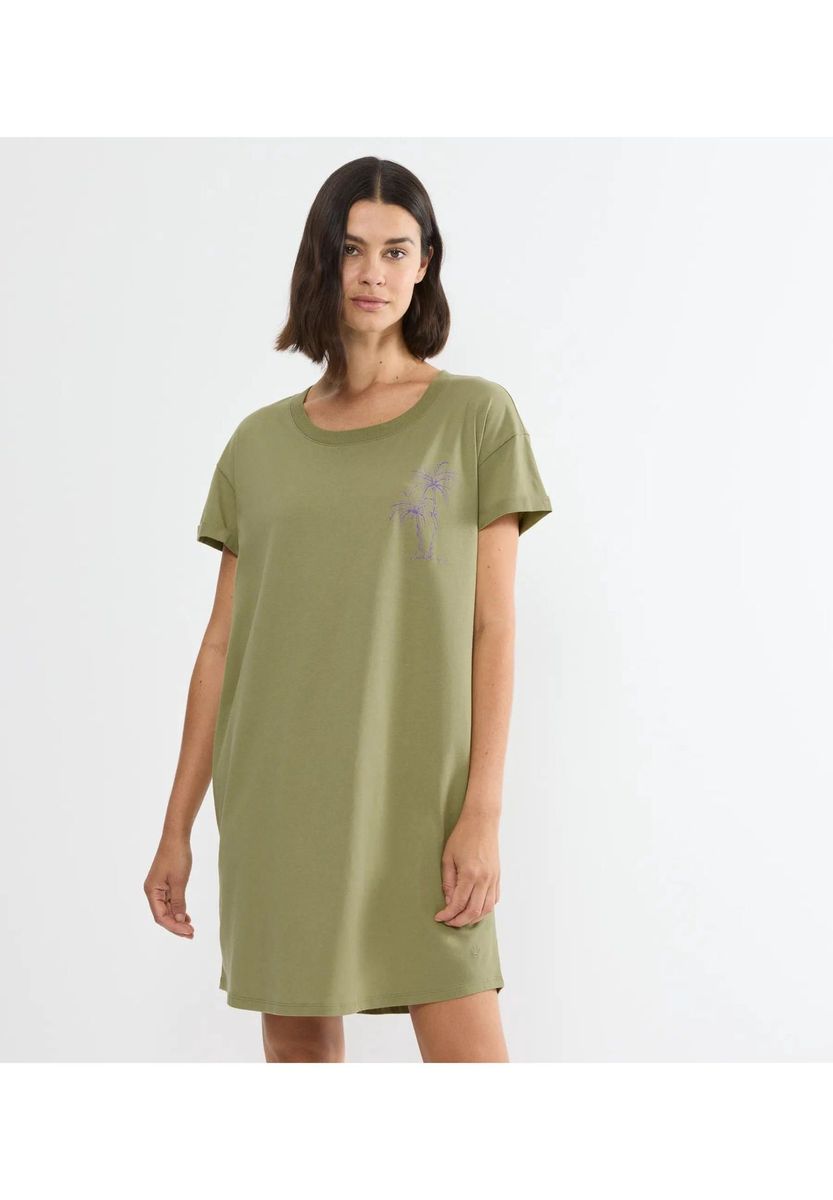 Baumwoll-Schlafshirt Nachthemd mit Palmen-Grafik