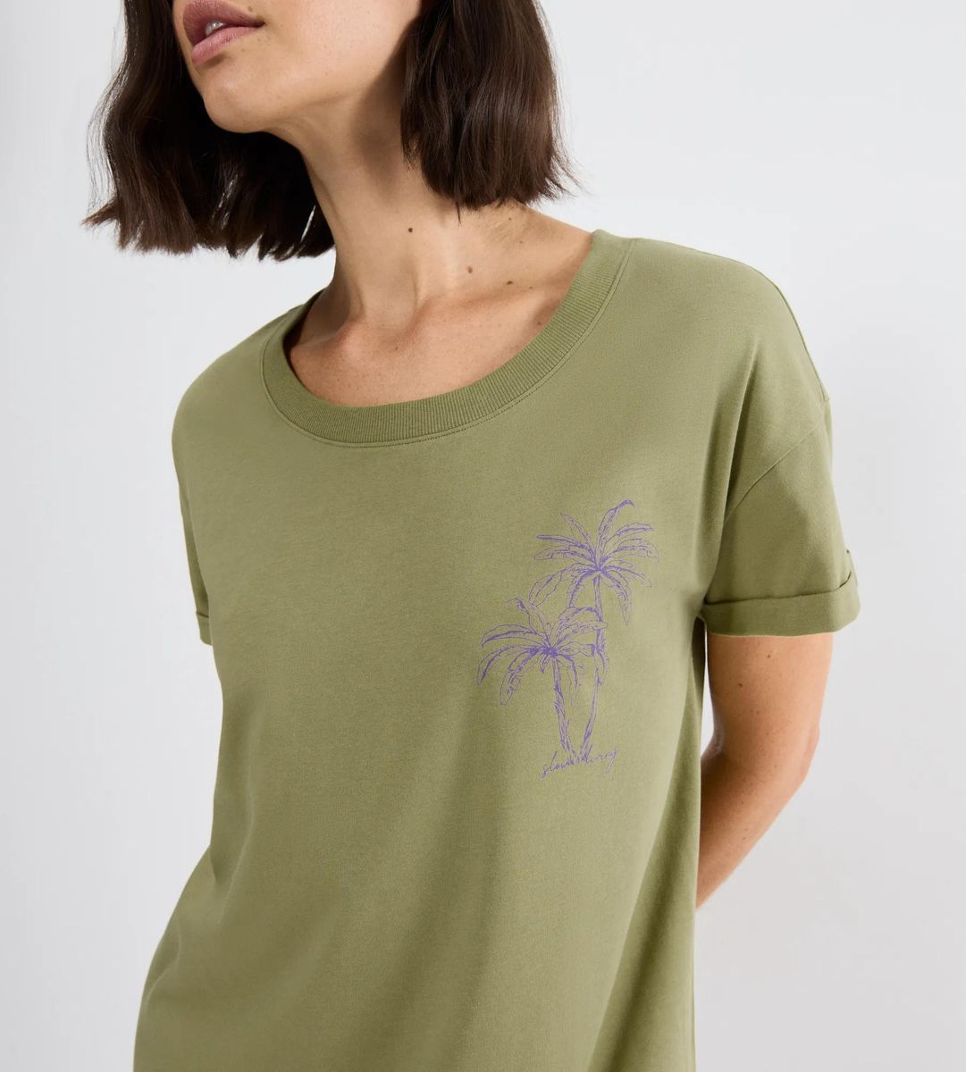 Baumwoll-Schlafshirt Nachthemd mit Palmen-Grafik