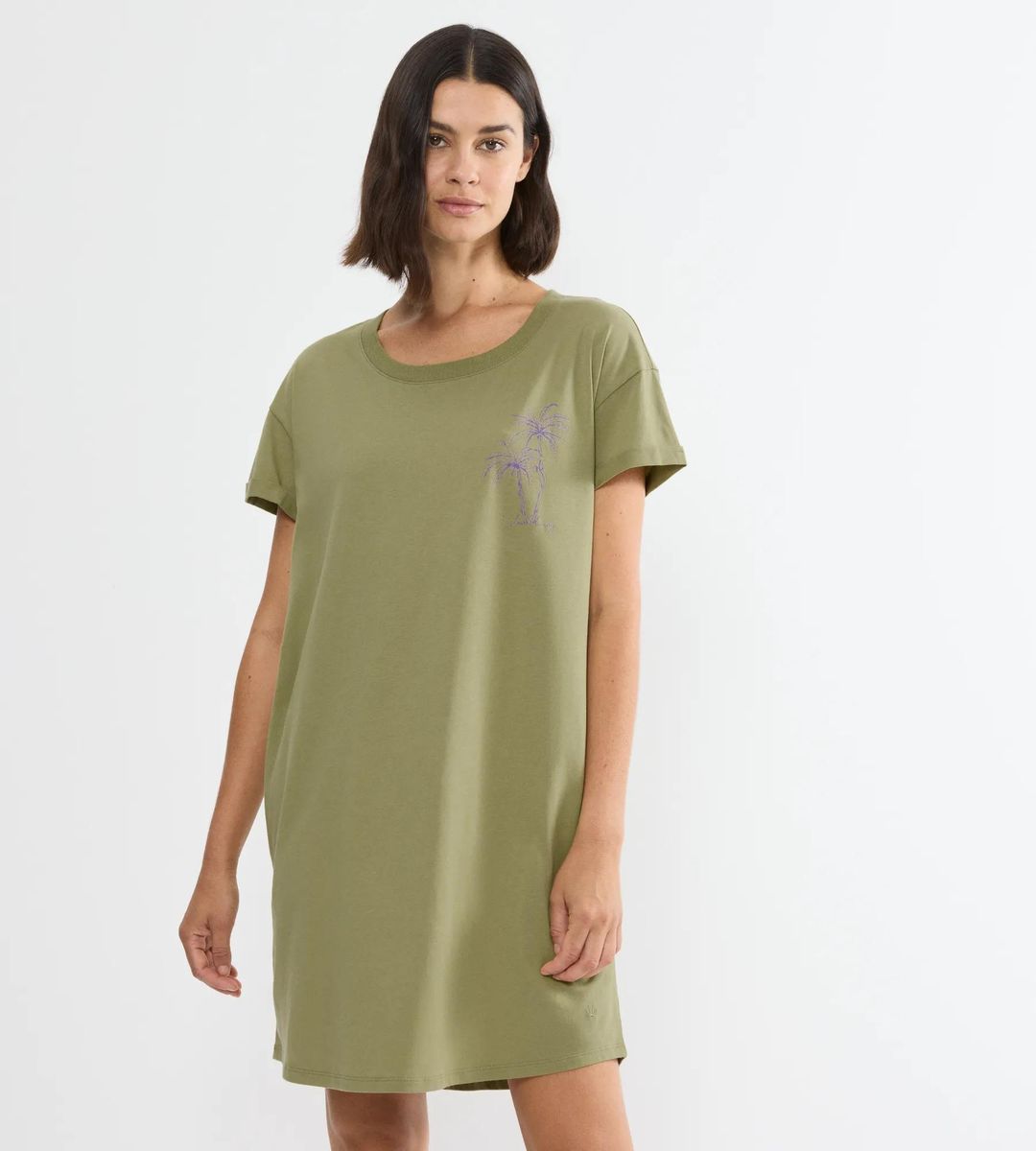 Baumwoll-Schlafshirt Nachthemd mit Palmen-Grafik