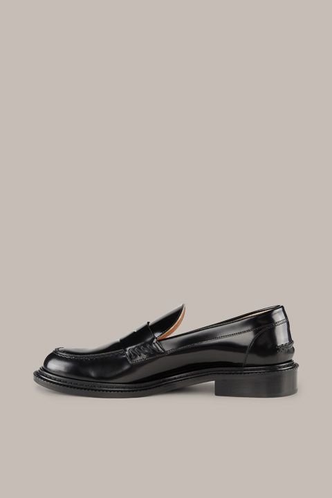 Unützer Glänzende Schwarze Leder Loafer mit Profilsohle Unisex