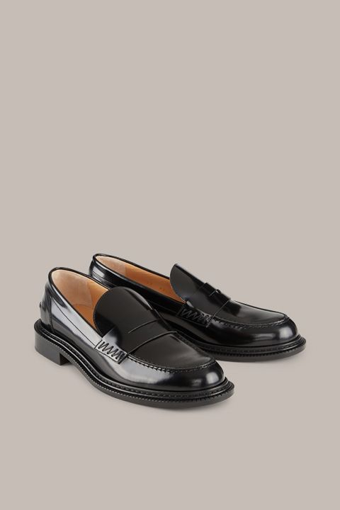Unützer Glänzende Schwarze Leder Loafer mit Profilsohle Unisex