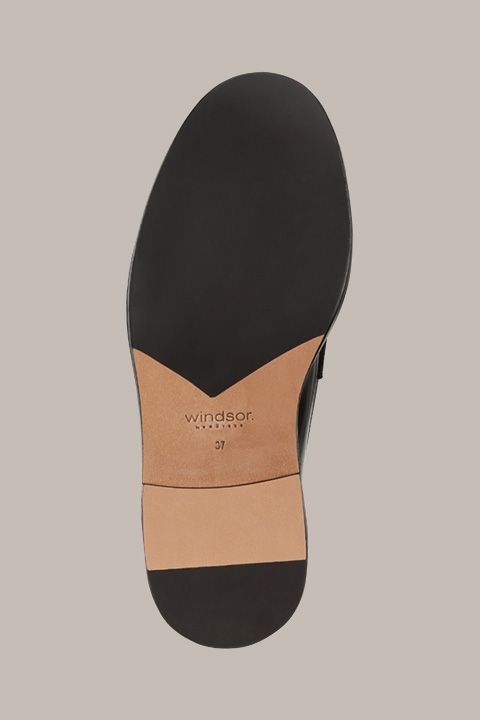 Unützer Glänzende Schwarze Leder Loafer mit Profilsohle Unisex