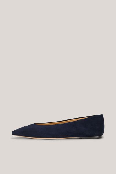 Unützer Navy Nappa Leder Ballerina Flats mit spitzer Zehe
