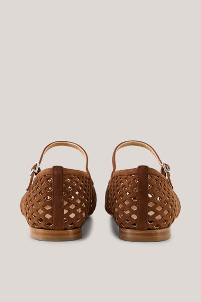 Unützer Cognac Nappa Leder Mary Jane Ballerina mit Riemen