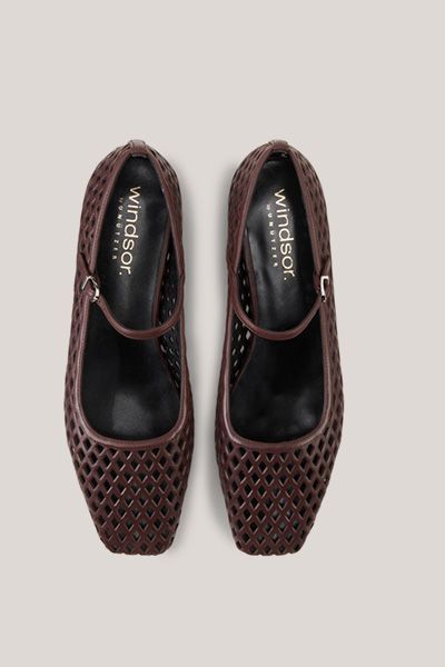 Unützer Gewebte Nappa Leder Ballerinas in Burgunder Mary Jane Stil