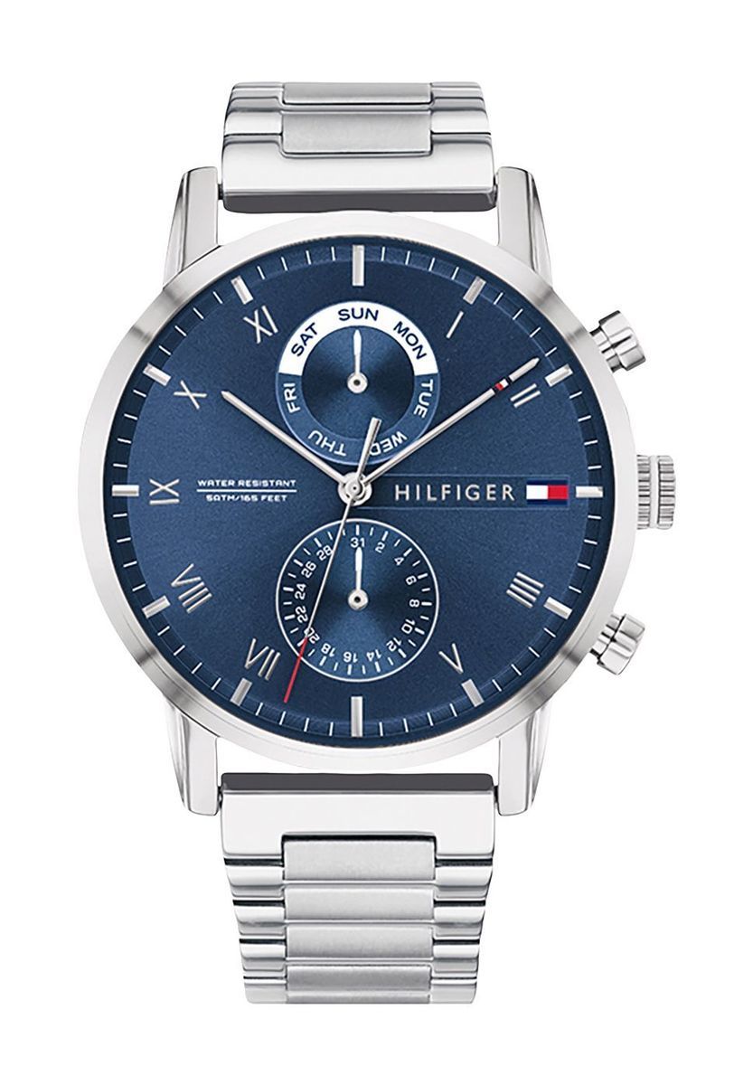 Elegante silberfarbene Multifunktionsuhr