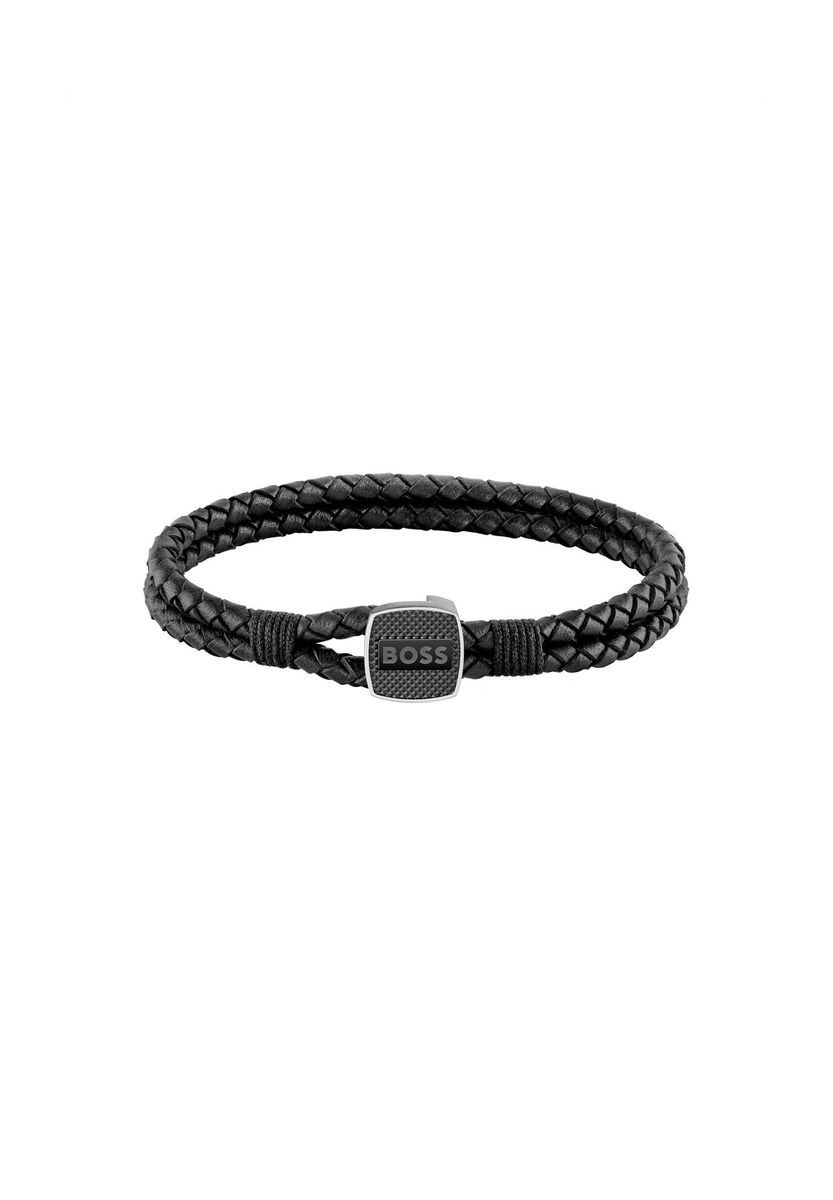 BOSS Herren Armband "1580047M", Leder, schwarz
