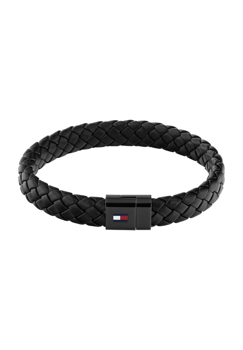 Herren Geflochtenes Lederarmband Schwarz