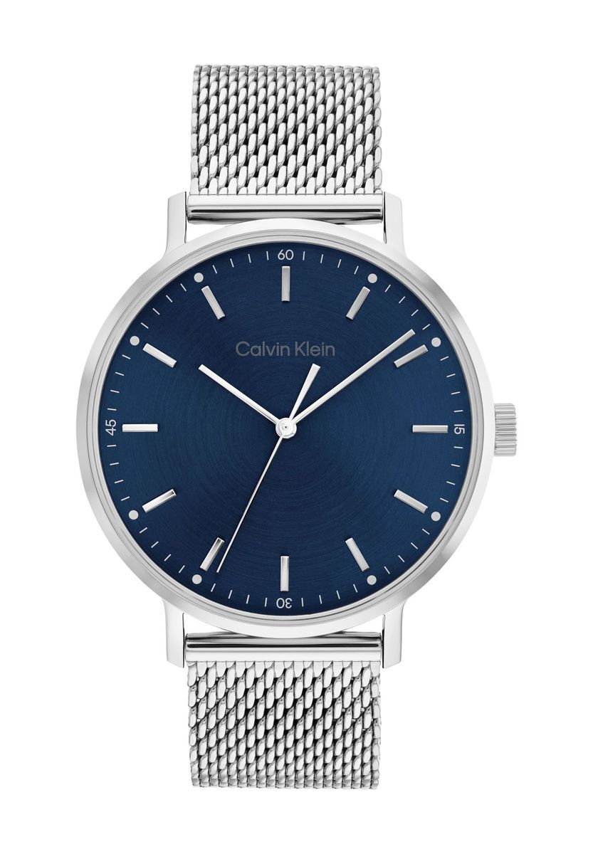 Minimalistische silberne Herrenuhr blaues Zifferblatt