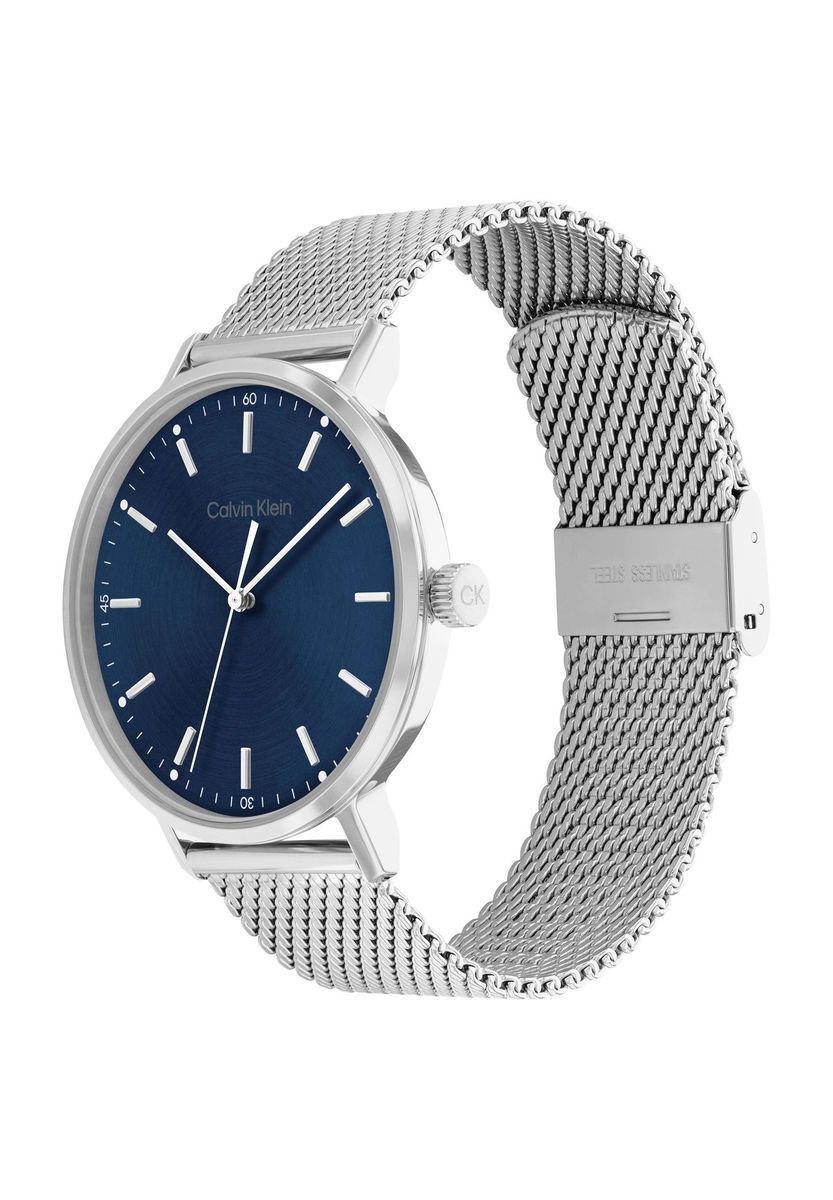 Minimalistische silberne Herrenuhr blaues Zifferblatt