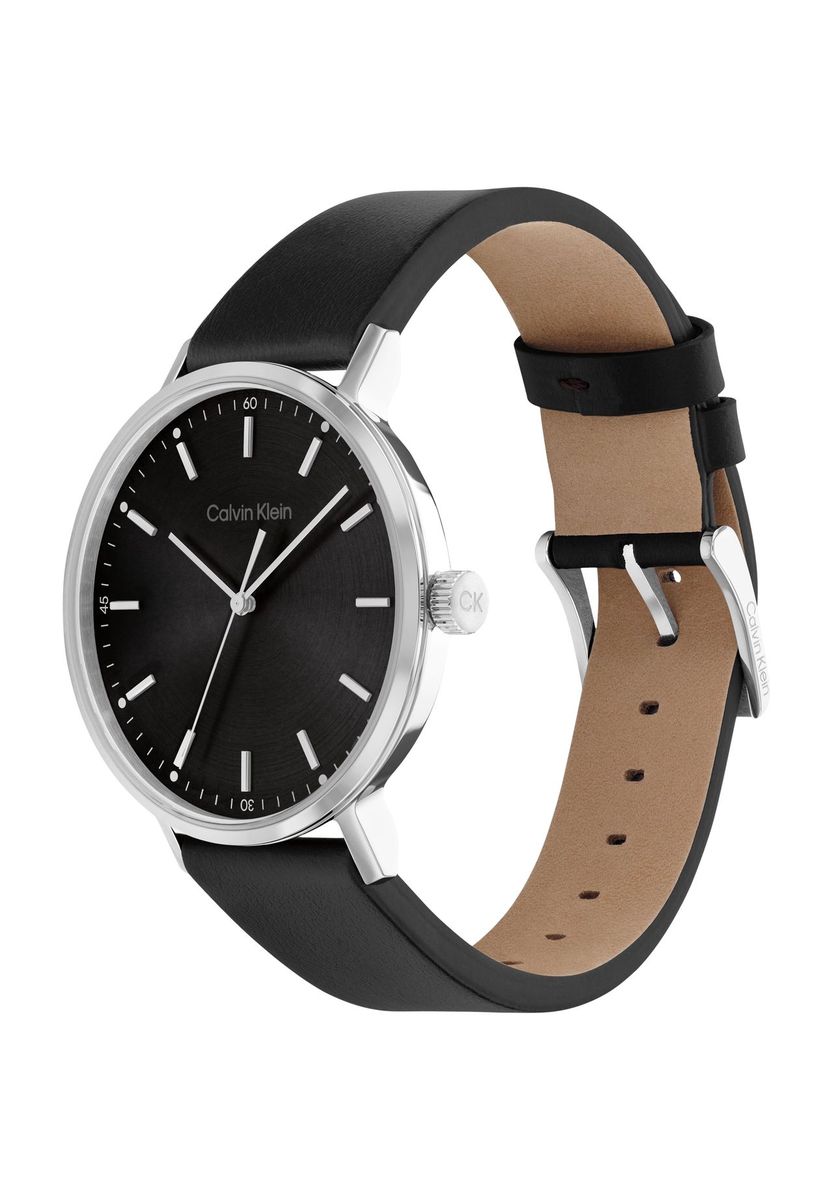 Moderne minimalistische Uhr mit schwarzem Zifferblatt