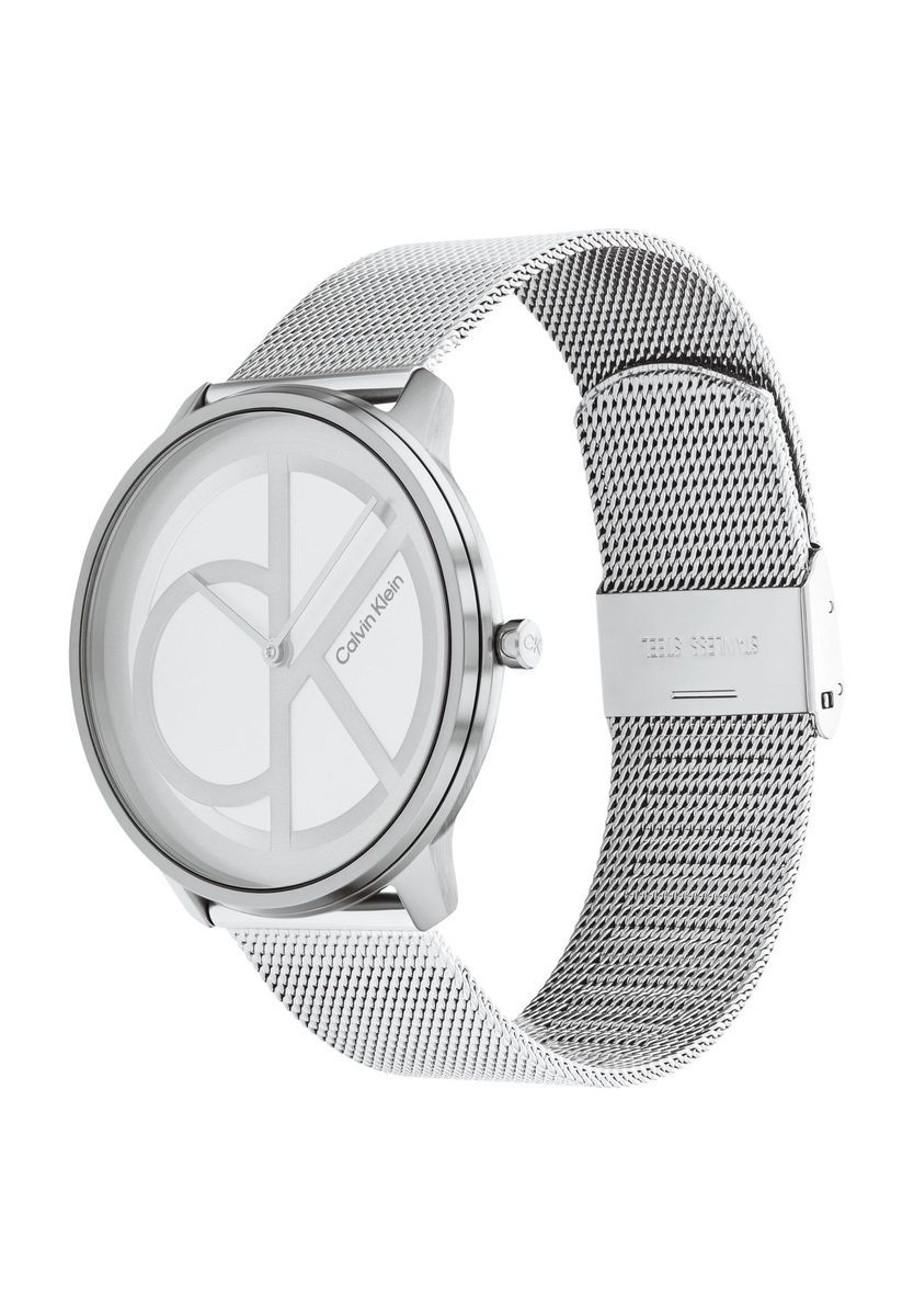 Minimalistische silberne Mesh-Analog-Uhr
