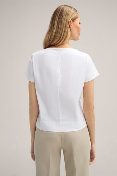 Marc Cain Baumwoll Stretch Bluse Weiß U-Boot-Ausschnitt Kurzarm