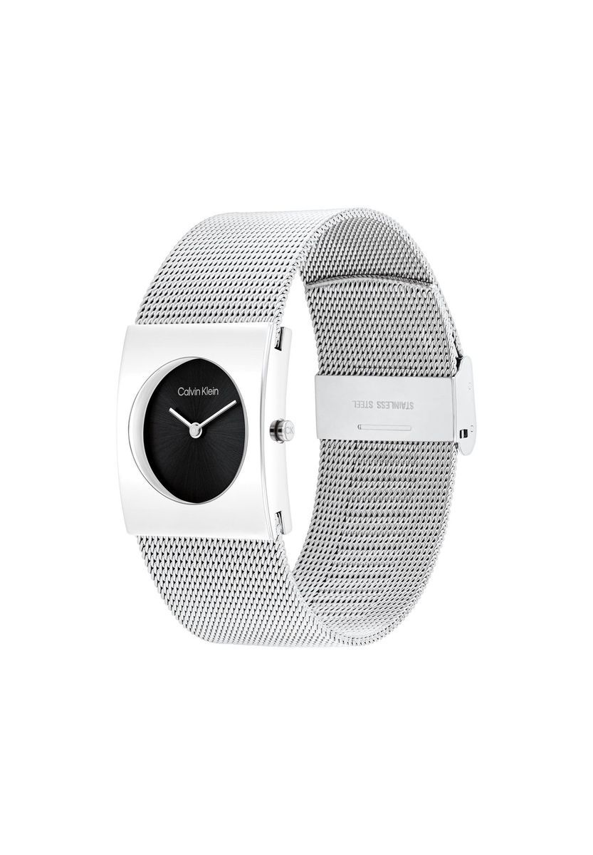 Minimalistische eckige Mesh-Uhr mit schwarzem Zifferblatt