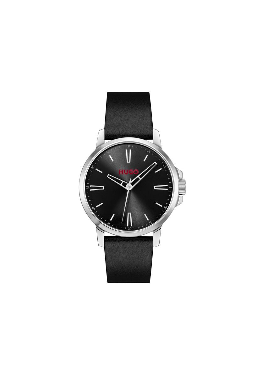 Herren-Analoguhr mit schwarzem Lederarmband