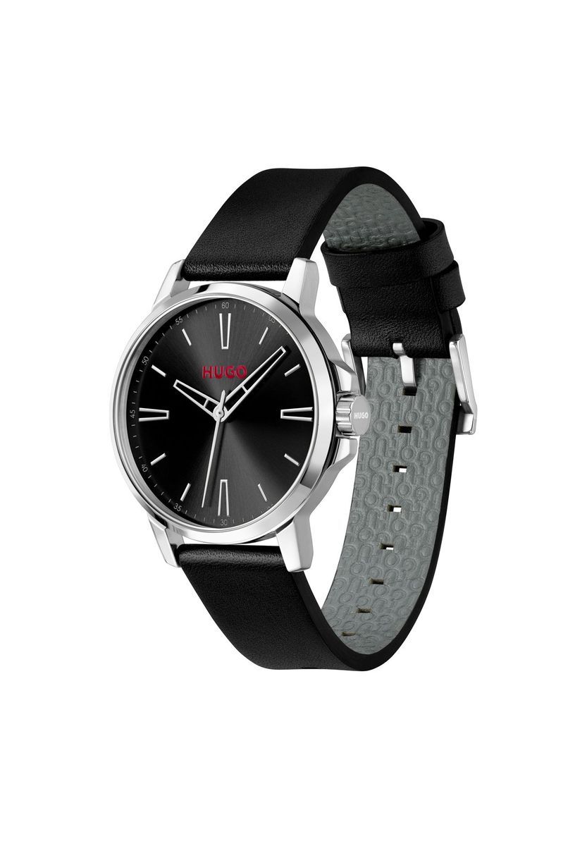 Herren-Analoguhr mit schwarzem Lederarmband