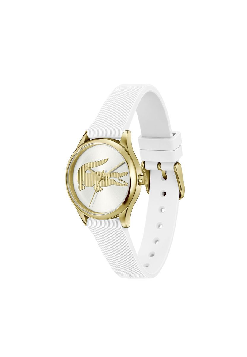 Moderne Goldfarbene Uhr mit Weißem Band