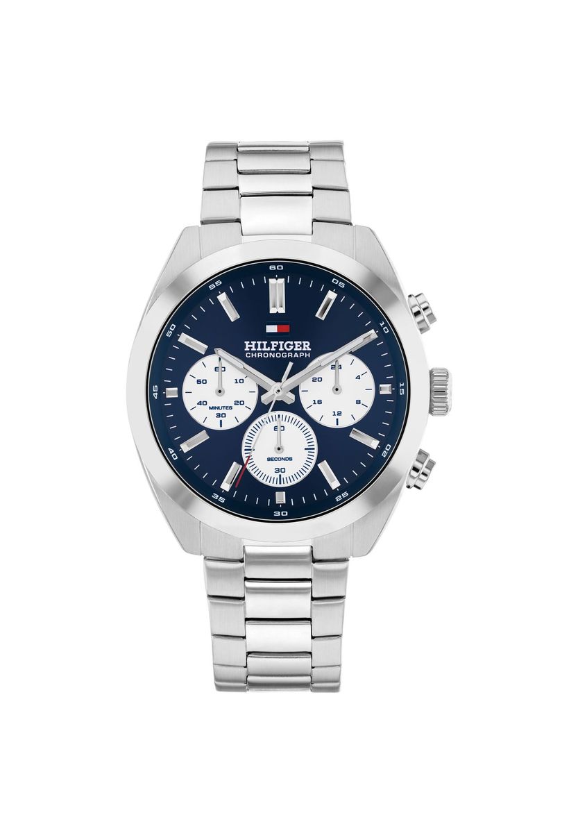 Silberner Chronograph Uhr mit blauem Zifferblatt