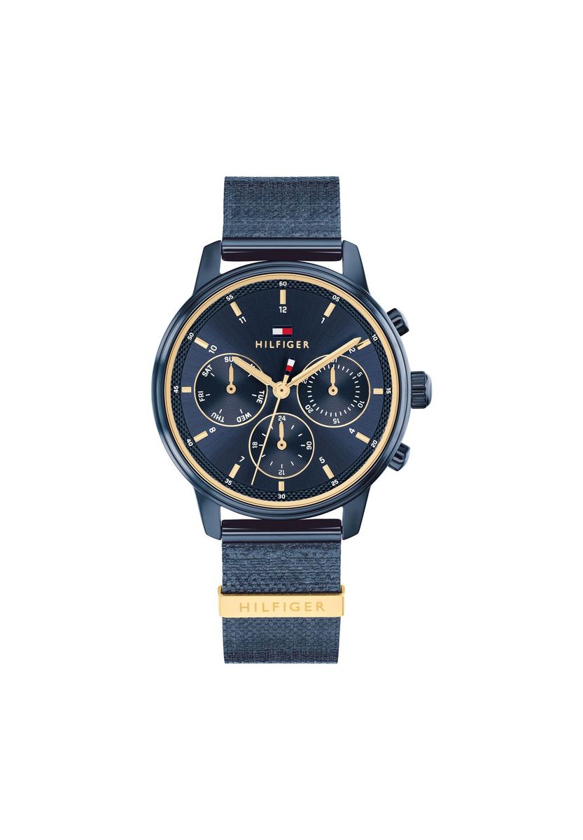 Marineblaue Chronograph-Uhr mit Stoffarmband