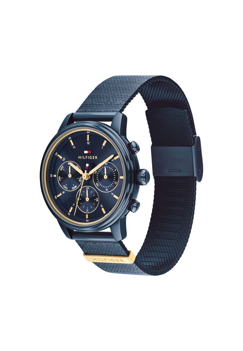 Marineblaue Chronograph-Uhr mit Stoffarmband