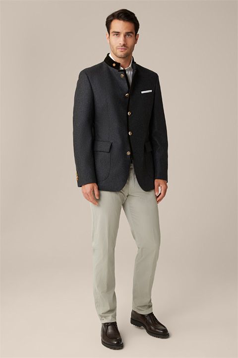 Windsor Trachten-Janker Sendling aus Wolle Anthrazit-Dunkelgrün in Loden-Qualität