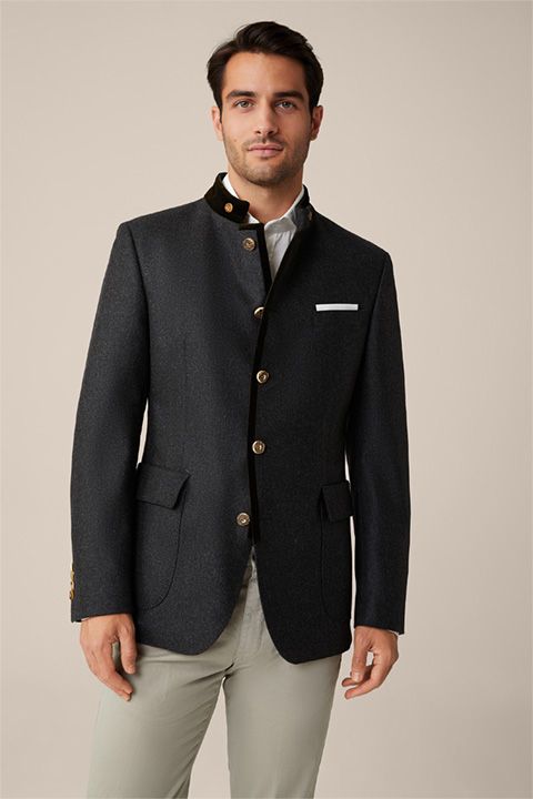 Windsor Trachten-Janker Sendling aus Wolle Anthrazit-Dunkelgrün in Loden-Qualität