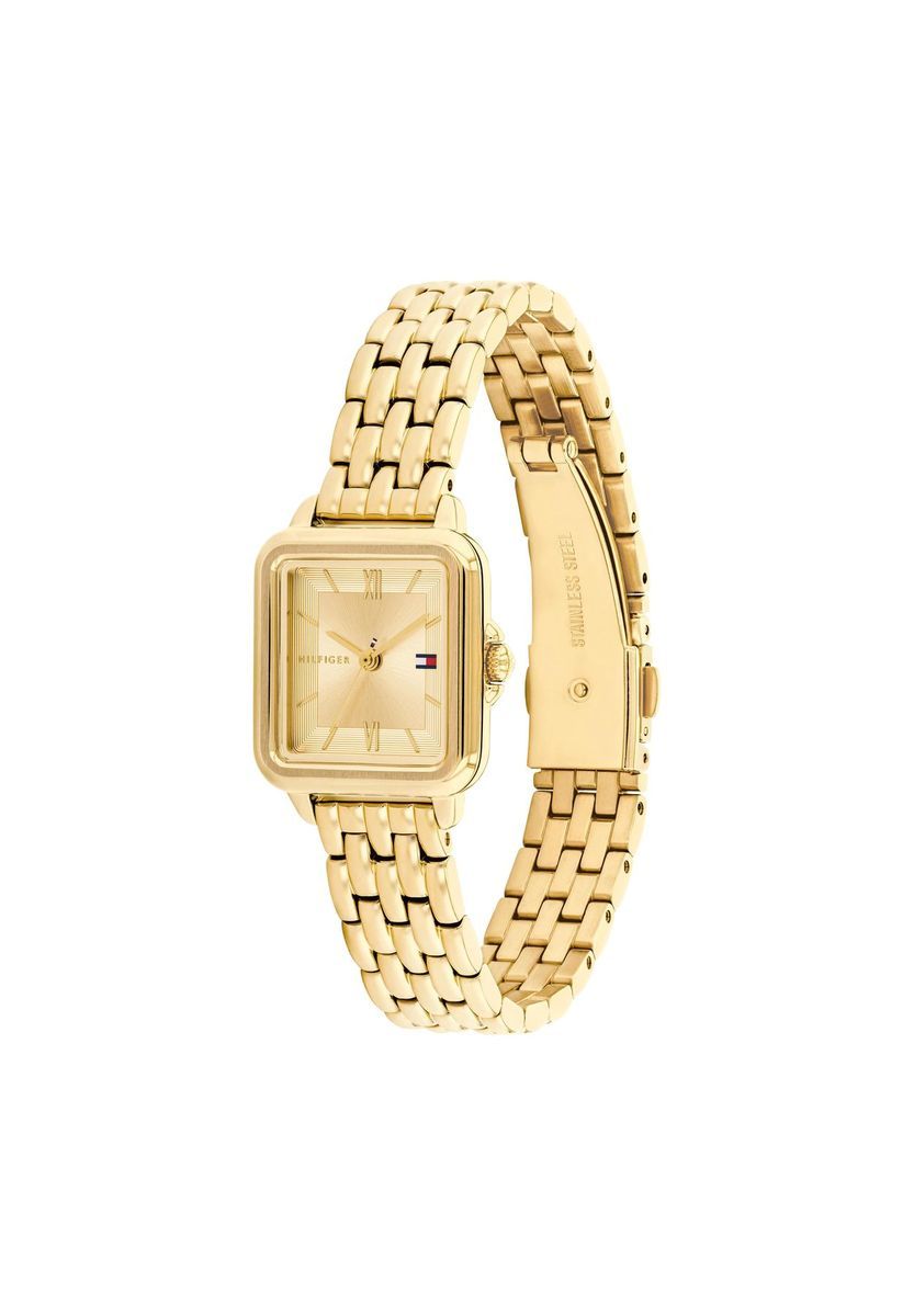 Elegante goldfarbene quadratische Armbanduhr