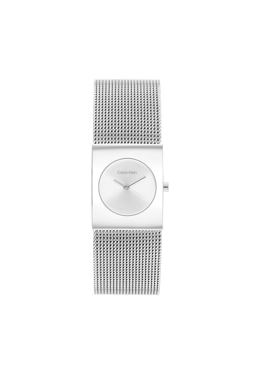 Minimalistische silberfarbene Mesh-Armbanduhr