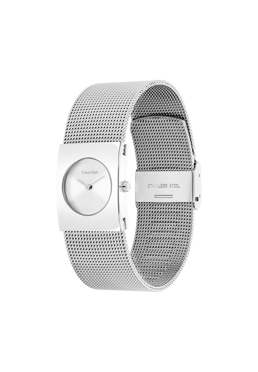 Minimalistische silberfarbene Mesh-Armbanduhr
