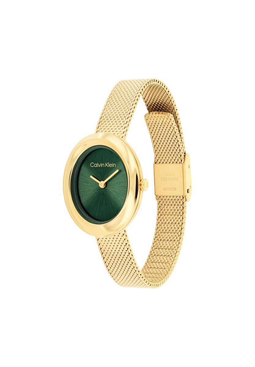 Elegante Mesh Uhr mit Grünem Zifferblatt