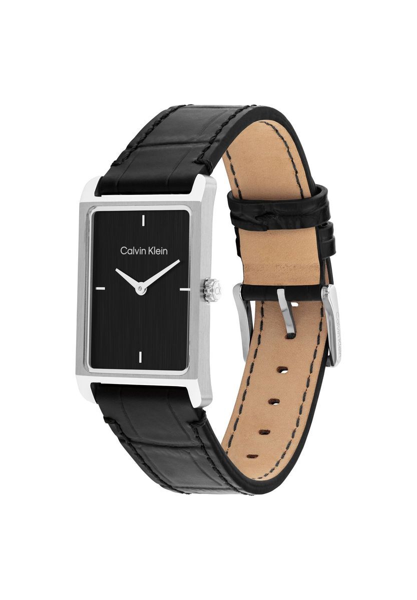 Herren Rechteckige Schwarze Lederuhr