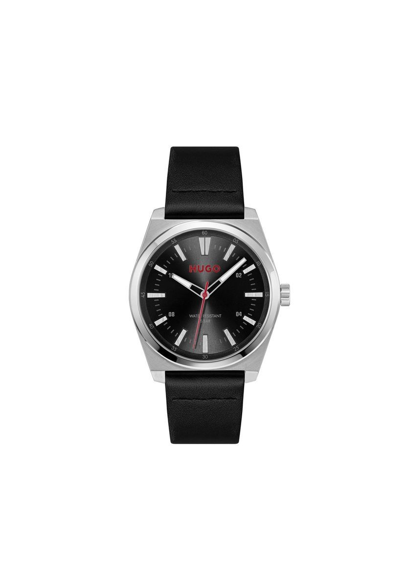 Minimalistische Analoguhr mit schwarzem Lederarmband