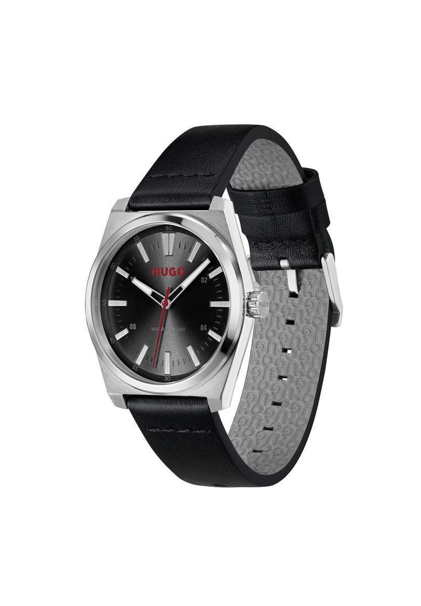 Minimalistische Analoguhr mit schwarzem Lederarmband