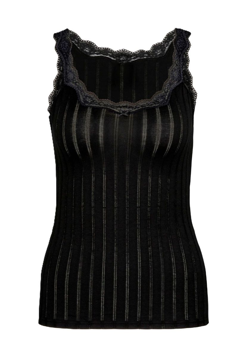 Schwarzes geripptes Tanktop mit Spitze