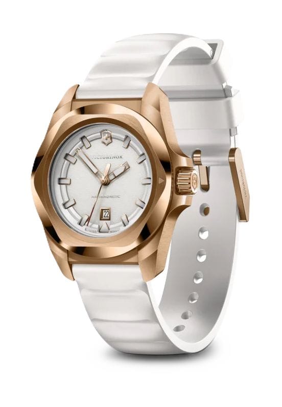 Schweizer Damenuhr mit weißem Armband