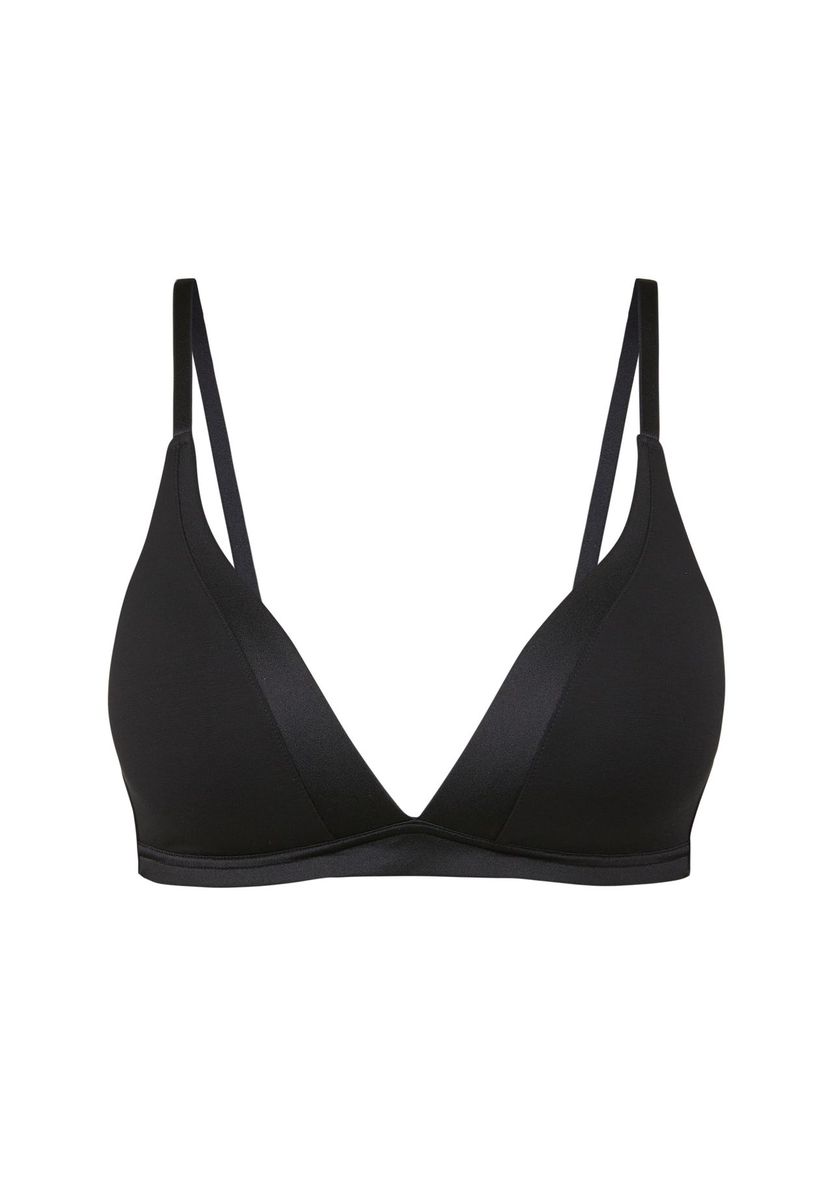 Schwarzer bügelloser Triangel-BH Satineinfassung